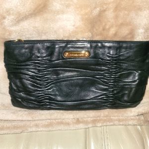 Michael Kors Black Leather Ruched Clutch Purse